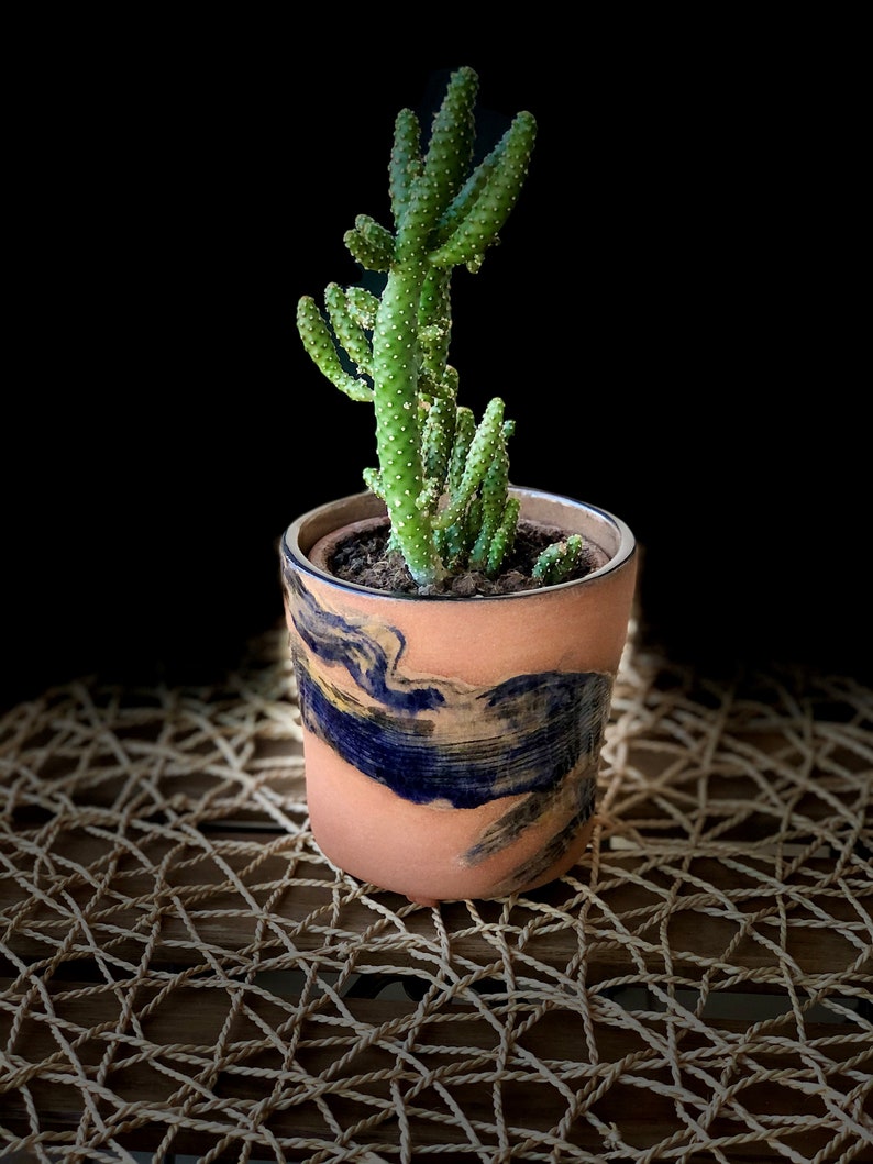 Abstract Painted Ceramic Planter, Cloudy Ceramic Plant Pot, terracotta pot, cactus planter, cobalt blue unique planters, host gifts image 5