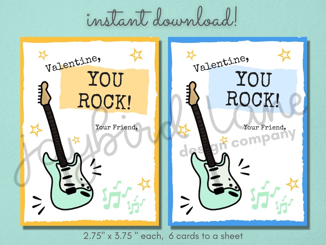 Printable Guitar Valentines, Kid Valentines, Funny Classroom Valentine ...