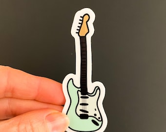 Mint Green Fender Guitar Sticker: Rock and Roll Laptop Decal