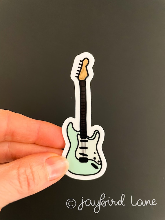 Mint Green Fender Guitar Sticker: Rock and Roll Laptop Decal