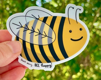 Cute Bee Sticker, Bumblebee sticker, Honeybee decal, Water bottle decal dishwasher safe, vinyl bee sticker, bee happy sticker, bee decals