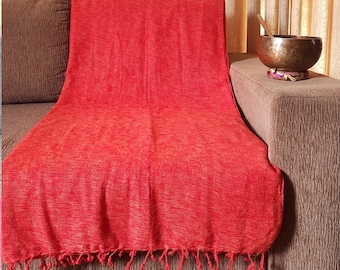 234x115 Cm Oversized Yak Wool Blanket Couch Throws Meditation Wrap Handloomed Beautiful Orange Color Christmas Gift