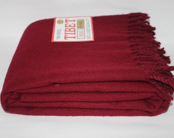 250x105 Cm Traditional Tibetan Yak Wool Blanket, Oversized Wrap, Couch Throws Maroon Burgundy Color Meditation Blanket, Christmas Gift