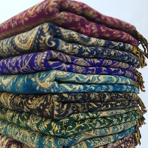 200x100 Cm Handloomed Himalayan Floral Paisley Print Ethnic Yak Wool Shawl, Beautiful Color Wrap, Throws,  Gift Ideas