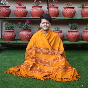 200X100 Cm, Traditional Tibetan Himalayan Yak Wool Shawl/Blanket Blend With Acrylic And Cotton, Meditation Blanket