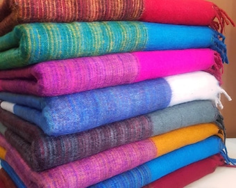 255x116 Cm Traditional Tibetan Yak Wool Blankets, Oversized Wrap, Couch Sofa Throws, Multi Colors Meditation Blanket, Gift Ideas