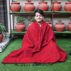 234x115 Cm Oversized Yak Wool Blanket Couch Throws Meditation Wrap Handloomed Beautiful Red Color Christmas Gift