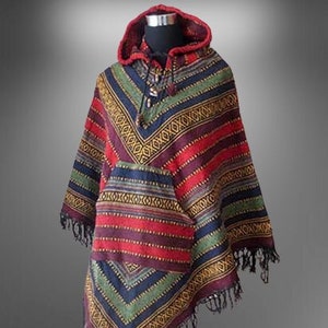 Mexican Baja Hoodie Cotton Gheri Hooded Poncho, Soft Warm Hoodie Unisex Gift