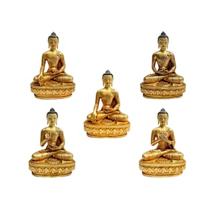 4 Inch Statue Of Pancha Buddha Set Of Shakyamuni Buddha, Amitabha Buddha, Ratnasambhava Buddha, Vairochana Buddha, Amoghasiddi Buddha