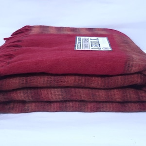 255x116 Cm Traditional Tibetan Yak Wool Blankets, Oversized Wrap, Couch Throws, Red Maroon Burgundy Color Meditation Blanket, Christmas Gift