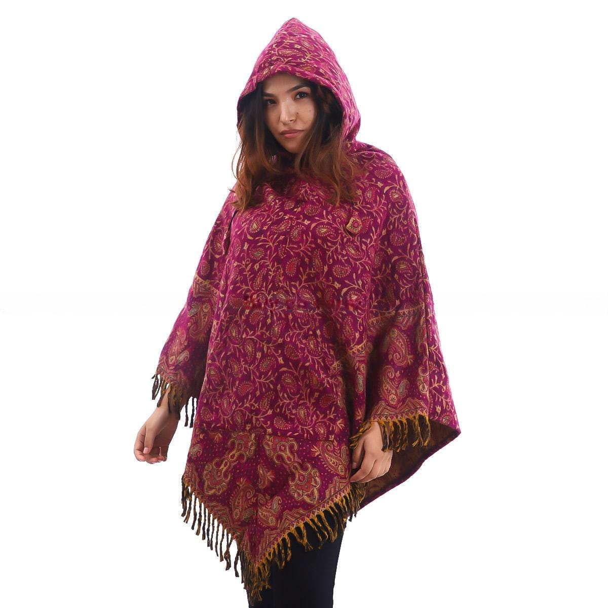 Himalayan Yak Wool Hooded Poncho, Soft & Warm Fleece in Hood For Men And Women Paisley Design Handmade In Nepal Perfect For This Valentine