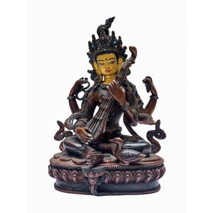 9-Inch ,Saraswati Statue, A Nepali Handmade Statue, Face Painted, Old Stock