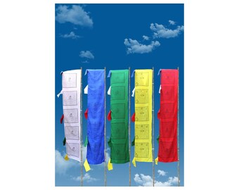 94-Inch Vertical Tibetan Prayer Flags 5 Color Set
