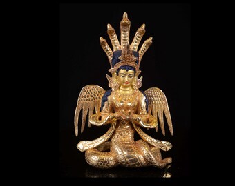 真鍮製のナグ・カニャ像、12.5インチ、蛇の女神の偶像、宝物の