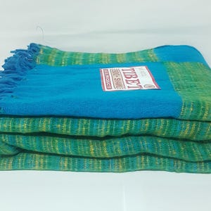 255x116 Cm Traditional Tibetan Yak Wool Blankets, Oversized Wrap, Couch Throws, Turquoise Blue Color Meditation Blanket, Christmas Gift
