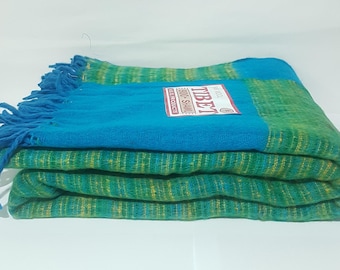 255x116 Cm Traditional Tibetan Yak Wool Blankets, Oversized Wrap, Couch Throws, Turquoise Blue Color Meditation Blanket, Christmas Gift