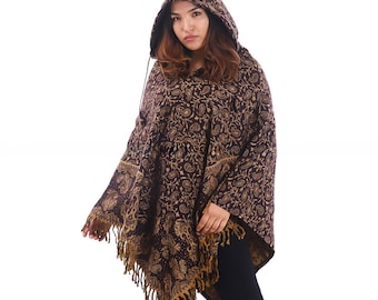Himalayan Yak Wool Hooded Poncho, Soft & Warm Fleece in Hood For Men And Women Paisley Design Handmade In Nepal Perfect For This Valentine