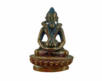 2 inch, Buddhist Miniature Statue Of Samantabhadra, Chocolate Oxidized