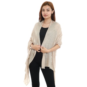 200Cm x 72Cm Handloomed Himalayan Pashmina Wool Scarf, Natural Color Shawl, Wraps, Scarves For Winter, Warm & Soft Gift
