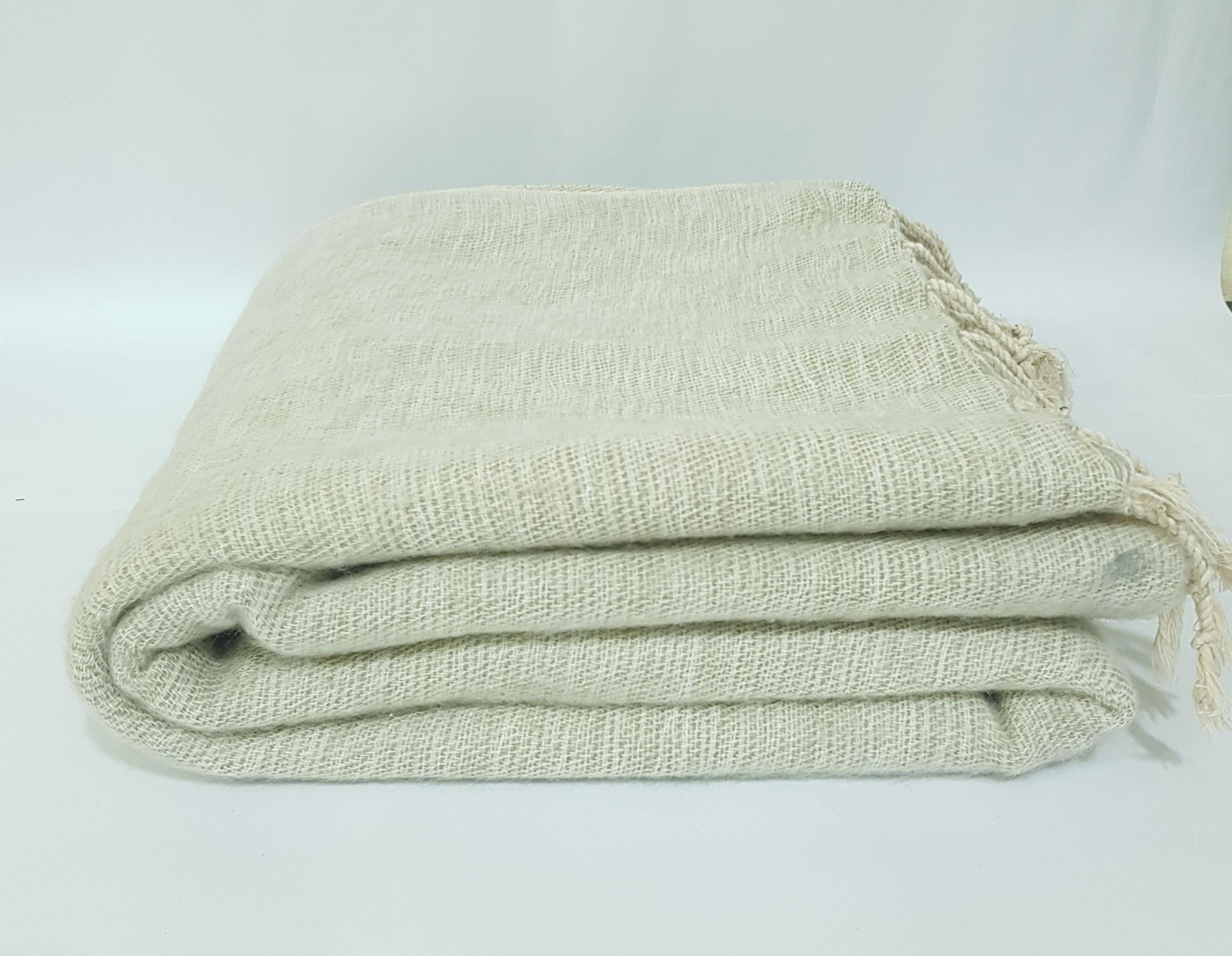 234x115 Cm Yak Wool Blanket Couch, Oversized Throws, Meditation Wrap, Handloomed Beautiful Beige Color Christmas Gift