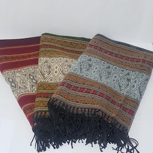 200x100 Cm Floral Paisley Print Ethnic Yak Wool Shawl Wrap Throws Himalayan Handmade Christmas Gift