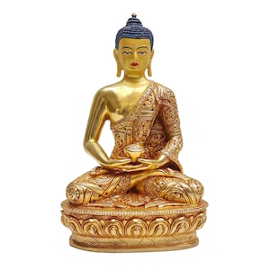 9 inch, Amitabha Buddha, Buddhist Handmade Statue, Face Painted And Gold Plated