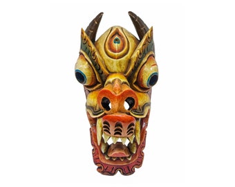 15 inch, Dragon, Wooden Mask, Traditional Color Painted