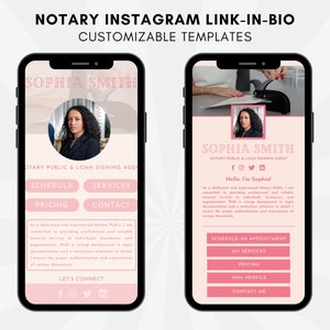 Notary Link in Bio Templates | Pink Link in Bio Canva Template ...