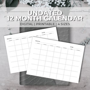 Undated 12 Month Annual Planner Printable | Undated 12 Month Digital Planner | Blank Calendar | Social Media Planner | Content Planner