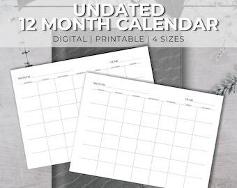 Undated 12 Month Annual Planner Printable | Undated 12 Month Digital Planner | Blank Calendar | Social Media Planner | Content Planner