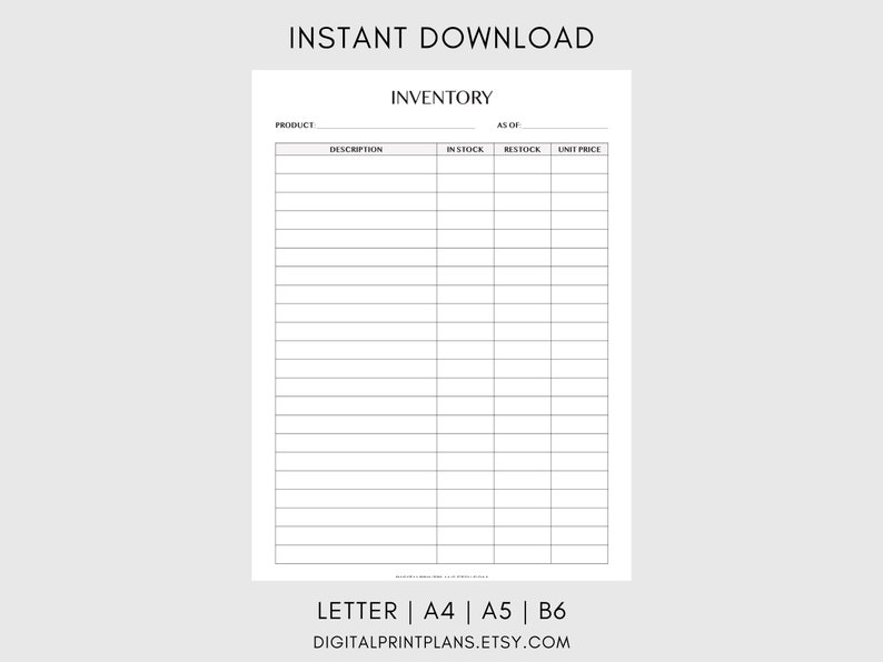 Simple Inventory List Printable Inventory Management Tracker Etsy