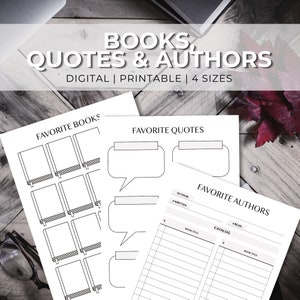 Favorite Books | Book Quotes | Favorite Authors | Digital Reading Journal | Reading Journal Printable | Oeuvre | Bookshelf Tracker