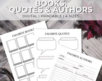 Favorite Books | Book Quotes | Favorite Authors | Digital Reading Journal | Reading Journal Printable | Oeuvre | Bookshelf Tracker