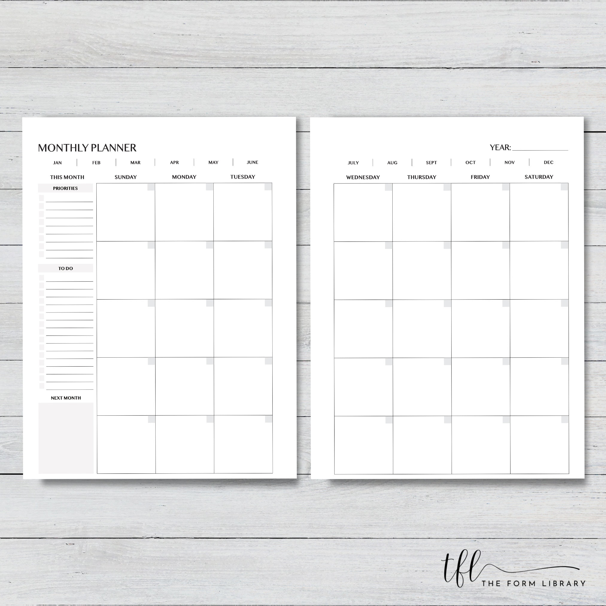 Undated Monthly Planner Printable Month on 2 Pages Month at a Glance ...