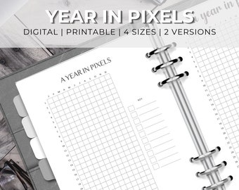 Minimalist Year in Pixels | Annual Mood Tracker Journal | Mental Health Log | Mood Tracking Printable Digital | Fitness Tracker