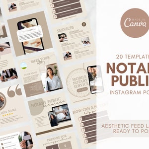 Notary Marketing | Notary Social Media | Notary Instagram Templates | Notary Public Posts | Loan Signing Agent | Notary Canva Template