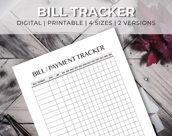 Minimalist Monthly Bill Tracker | Expense Tracker | Bill Organizer | Credit Card Tracker | Debt Tracker | Monthly Bill Tracker