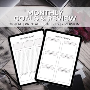 Monatlicher Zielplaner | Monatliche Ziele & Bewertungsplaner | Goal Digger Planer | Druckbare digitale Monatsübersicht | Monatliche Bewertung