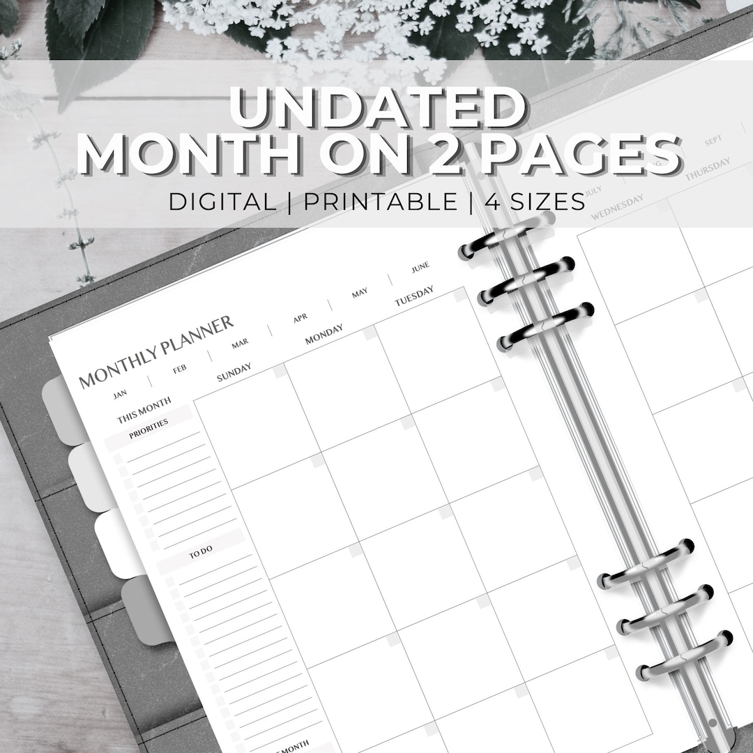 Minimalist Undated Monthly Planner Printable | Month on Two Pages ...