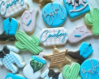 Cowboy Baby Shower Decorated Sugar Cookies: Western Theme