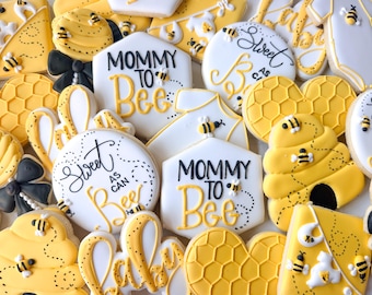 Sweet as Can Bee Baby Shower Cookies: Hand-Piped Decorated Sugar Cookies
