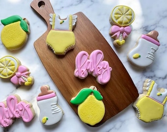 Lemon Baby Shower Sugar Cookies: Hand-Piped & Printed Favors