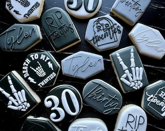 Death to My Youth Cookies – 30th Birthday Sugar Cookie Set – RIP Twenties Party Decor
