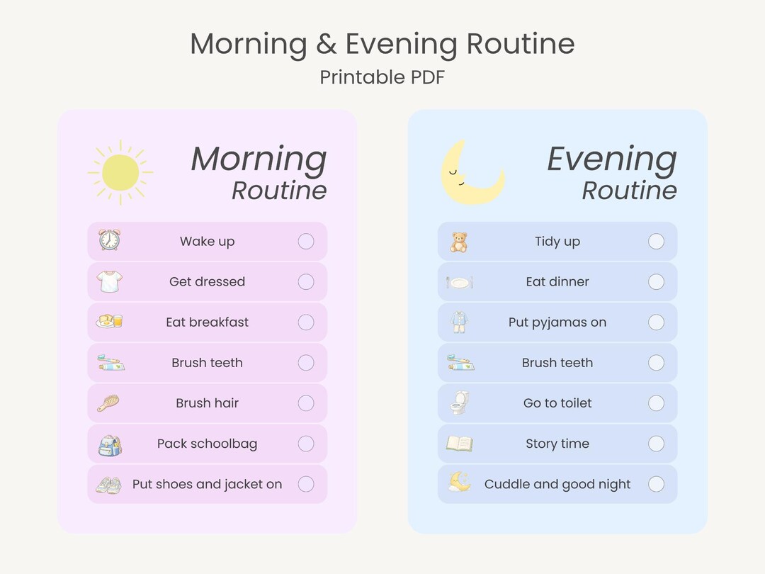 Morning & Night Time Routine for Kids | Calm Daily Routine Checklist ...