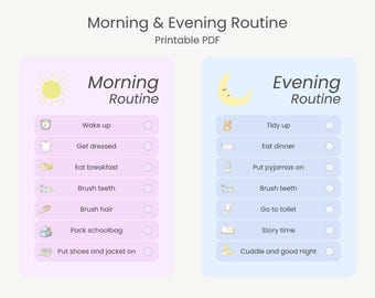 Morning & Night Time Routine for Kids | Calm Daily Routine Checklist | Printable PDF