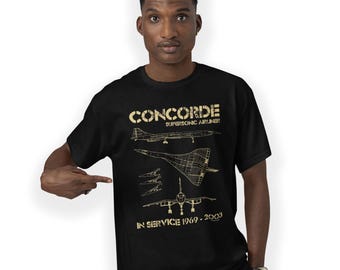 Concorde Supersonic Airliner Blueprint T-Shirt Classic Aircraft Size S - 5XL