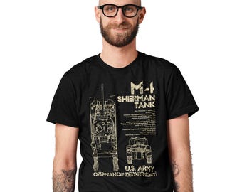 M-4 Sherman Tank Blueprint T-Shirt Military Machinery Size S - 5XL