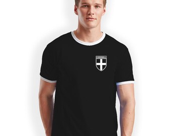 Cornwall St Piran's Flag Badge Print Ringer T-Shirt Birthday Gift Size S- 3XL