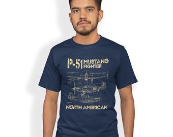 P51 Mustang Fighter Blueprint T-Shirt North American Birthday Gift