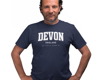 Devon Varsity Style Print With Coordinates Hand Printed T-Shirt Size S-5XL